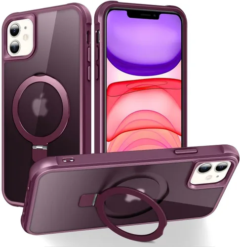 Vista 161 de CHAOFEnG Funda magnética compatible con iPhone 11 con soporte, prueba de caídas de grado militar, compatible con imán, anillo translúcido, parte