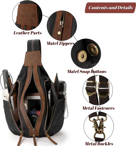 Vista 5 de Jannloe Bolso bandolera de lona, mochila cruzada pequeña para mujeres y hombres, mochila casual de hombro al aire libre, mochila de senderismo