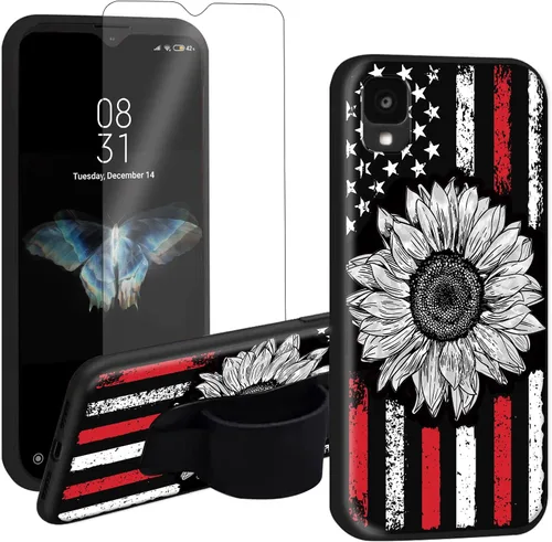 Vista 13 de Funda para Alcatel TCL 30 Z 2022 con soporte para el dedo y protector de pantalla, correa de mano elástica, soporte de agarre a prueba de golpes