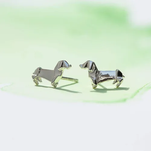 Vista 4 de Boma Joyería de plata de ley con diseño de perro salchicha de origami, Plata de ley