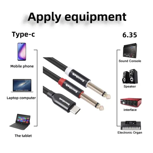 Vista 5 de Smithok Cable divisor estéreo USB C a doble de 0.250 in y 1/4 pulgadas, USB tipo C a cable de audio TS dual de 0.250 in 1/4 pulgadas para iPhone