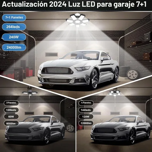 Vista 5 de AUDLES Paquete de 4 luces LED de garaje, 240 W, 24000 lm, 6500 K, luces LED de techo, con 7+1 paneles deformables, base con rosca E26/E27