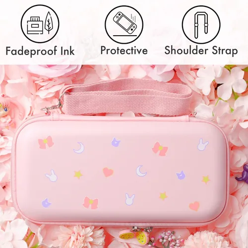 Vista 4 de BelugaDesign Moon Switch Bundle Cute Kawaii Magical Girl Anime Carry Case Snap-On Cover Thumb Grips Compatible with Nintendo Switch Lite