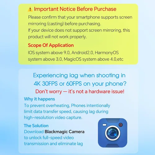 Vista 8 de Vlog - Pantalla de monitor para selfie para iPhone, grabación 4K a 60 fps, espejo de pantalla inalámbrico con control remoto, fijación magnética