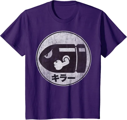 Vista 21 de Super Mario Camiseta con logotipo de Bullet Bill Distressed en Kanji