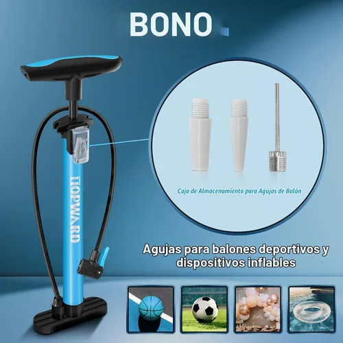 Vista 2 de Topward Bomba de neumáticos de bicicleta portátil, bomba de aire de mano para pelotas de ejercicio de bicicleta, inflables, se adapta a válvulas
