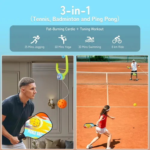 Vista 4 de Juego de 2 palas de pickleball con bolsa y entrenador para principiantes, raquetas ligeras de fibra de vidrio, núcleo de panal, equipo de cardio