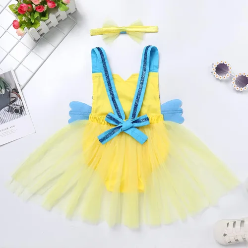 Vista 3 de ODASDO Conjunto de ropa de 2 piezas para bebé niña para primer cumpleaños con encaje y tutú de tul con diadema, conjunto de ropa de 2 piezas