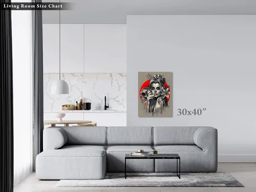 Vista 4 de krefta SUGARSKULL GIRL with CROWN - CANVAS WALL ART - Day of the Dead Painting - Tattoo Artist Sugar Skull Queen Flower Poster Gift