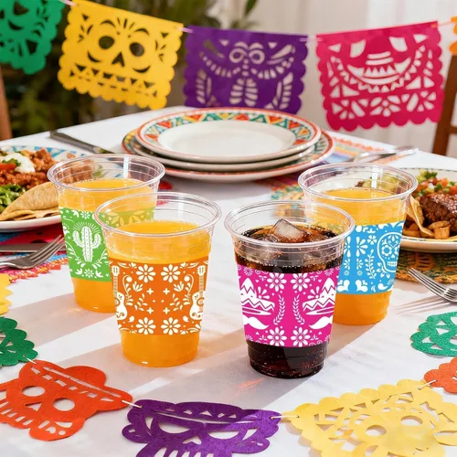 Vista 4 de 100 vasos de plástico para fiesta mexicana de 16 onzas