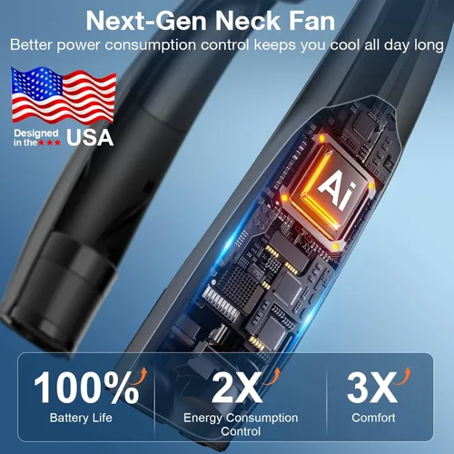 Vista 3 de Hionly Ventilador de cuello AI, ventilador personal portátil ajustable de 6 velocidades, recargable, batería de 6000 mAh de enfriamiento más rápido