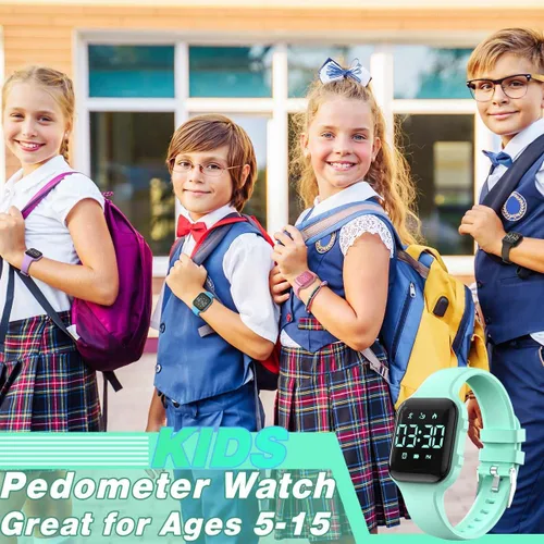 Vista 2 de Reloj de contador de pasos para niños, podómetro digital, reloj de pulsera con rastreador de fitness, reloj deportivo impermeable, para niños, niñas