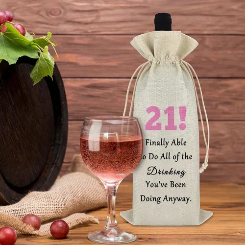 Vista 4 de Gfhzdmf Regalo de cumpleaños número 21 para niña y niño, bolsa de vino, regalo de feliz 21 años de antigüedad para amiga, nieta que cumple 21 años