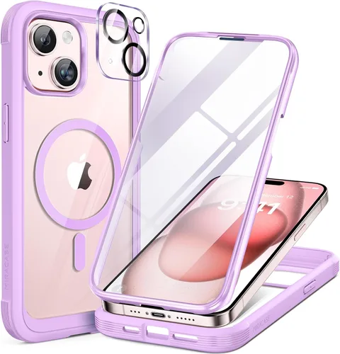 Vista 83 de Miracase - Funda magnética para iPhone 13 Pro Max de 6.7 pulgadas (compatible con MagSafe), transparente, completo, protector de pantalla de vidrio