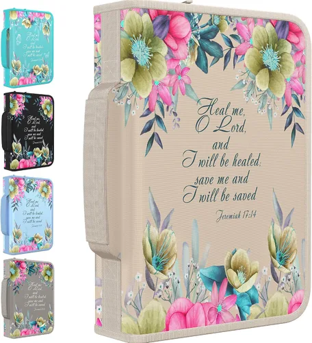 Vista 25 de DEHITE Funda para la Biblia para mujer, fundas de tela prémium para la Biblia para niñas, bolsa de transporte para mujer, ranuras para bolígrafos