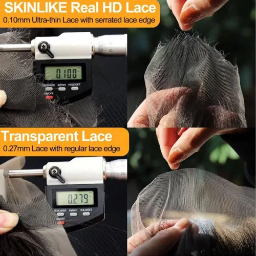 Vista 3 de Pelucas de cabello humano ondulado profundo con encaje frontal de 13 x 4 pulgadas, ultra fino, de 0.039 pulgadas, predepiladas, para mujeres, sin