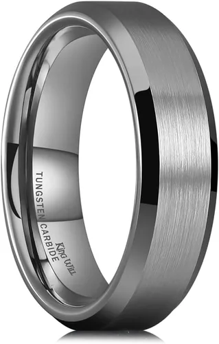 Vista 13 de King Will Anillo de tungsteno para hombres de King Will - Disponible en 6 mm a 10 mm, negro/plata, acabado mate, borde biselado pulido, ajuste