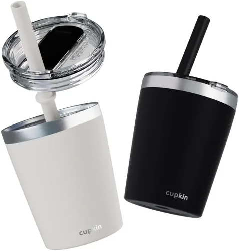 Vista 14 de CUPKIN - Taza apilable de acero inoxidable para niños, taza para batidos, tazas aisladas con recubrimiento en polvo, tapa libre de BPA y pajilla