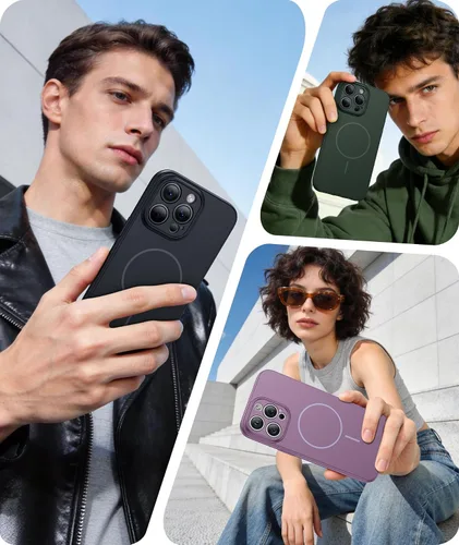 Vista 869 de FNTCASE Funda para iPhone 17 Pro: Fundas delgadas translúcidas de color azul claro compatibles con MagSafe, protección completa de la cámara