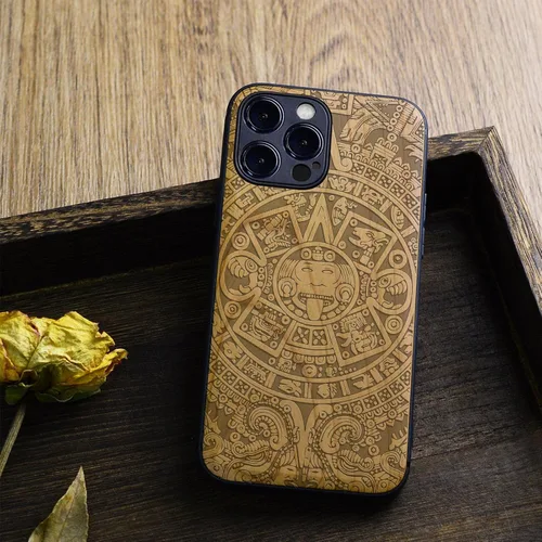 Vista 4 de Carveit Funda magnética de madera para iPhone 12 Pro [madera natural y TPU suave negro] a prueba de golpes, funda de madera única y elegante