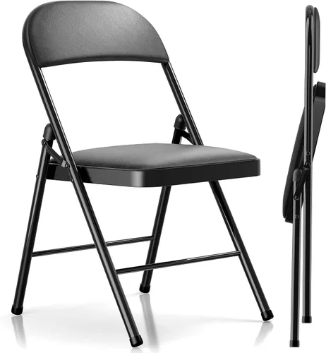Vista 24 de Fenbeli Paquete de 1 silla plegable con cojín, silla de metal negro con asiento acolchado y marco de acero duradero, sillas plegables de capacidad