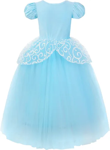 Vista 3 de Melaura Disfraz de princesa azul para niñas vestido de fiesta de manga abombada para Halloween cumpleaños cosplay