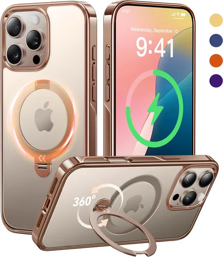 Vista 10 de CASEKOO Funda plateada brillante para iPhone 17 Pro con soporte magnético giratorio de 360 grados [compatible con MagSafe]