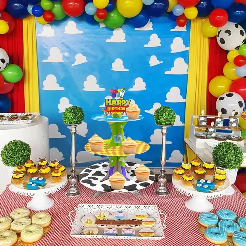 Vista 3 de Soporte para cupcakes de 3 niveles de historieta de dibujos animados, soporte de torre de postres para decoración de cumpleaños, suministros