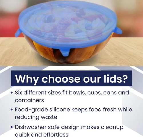 Vista 3 de Gadgetime USA - Tapas elásticas de silicona - Fundas para tazones - Almacenamiento de alimentos reutilizables - Tapas de silicona aptas