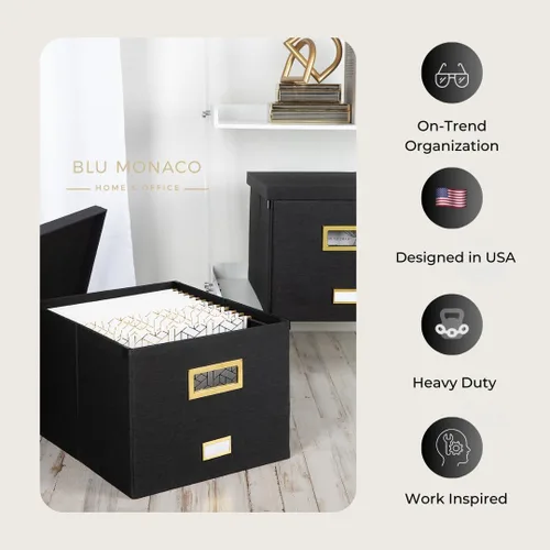 Vista 3 de BLU MONACO Caja organizadora de archivos colgante de escritorio con tapa Organizador de archivos colgantes para escritorio con almacenamiento