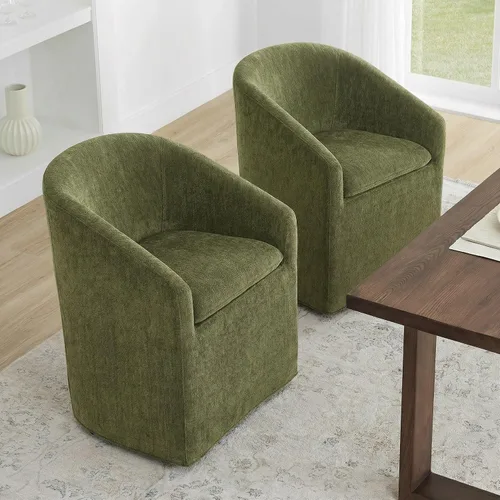 Vista 36 de KISLOT Juego de 1 sillas de comedor tapizadas con ruedas, color beige