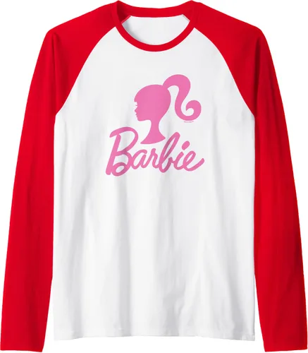 Vista 8 de Barbie - Camiseta de béisbol raglán raglán con logotipo rosa de Barbie, Negro - Negro/Blanco