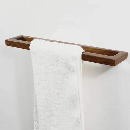 Vista 4 de Toallero montado en la pared, soporte para toallas de mano, toallero de 18 pulgadas para baño, toallero rústico de madera (madera de nogal negro)