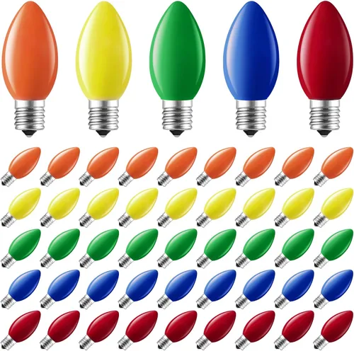 Vista 10 de Minetom Paquete de 25 bombillas de repuesto C9 transparentes para luces de Navidad, bombillas incandescentes C9 de base intermedia E17, 7 vatios