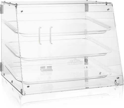 Vista 4 de OLDE MIDWAY Vitrina de pastelería – 3 niveles, gabinete de exhibición de acrílico comercial para panadería con bandejas extraíbles