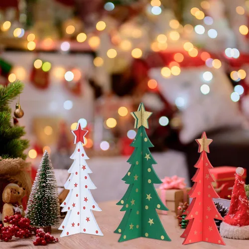 Vista 5 de DECSPAS Decoraciones de Navidad para Interiores, 3 Piezas Árboles de Navidad de Madera de 11 Pulgadas de Tamaño Grande para Centro de Mesa
