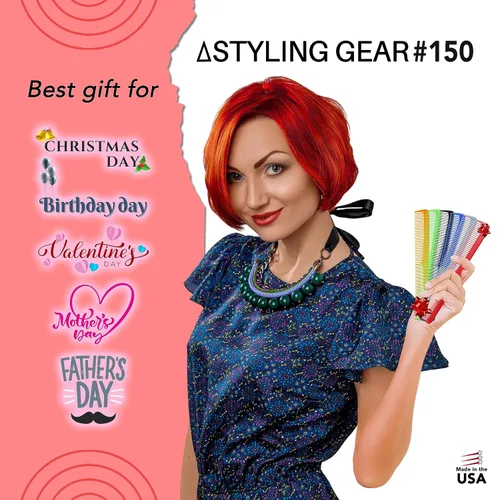 Vista 9 de Styling Gear #150 - Juego de 3 peines de corte de barbero, para hombre y mujer, para peinado, barba y bigote. Fabricado en los Estados Unidos (negro)
