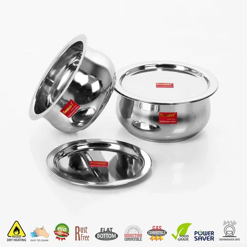 Vista 2 de Sumeet Juego de utensilios de cocina de acero inoxidable con tapa, 1.1, 1.6 L, 2 piezas (acero)