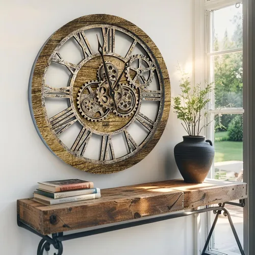 Vista 4 de ImprovingLife El Reloj de Engranajes El Reloj de Pared Original con Engranaje de Movimiento Real Vintage Industrial de Gran Tamaño Rústico de Granja
