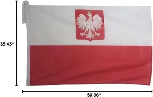 Vista 5 de Bandera de Polonia con águila 3' x 5' Uso externo - Banderas polacas de escudo de armas 35.4 x 59.1 in - Banner 3x5 ft Tejido Poliéster con anillos