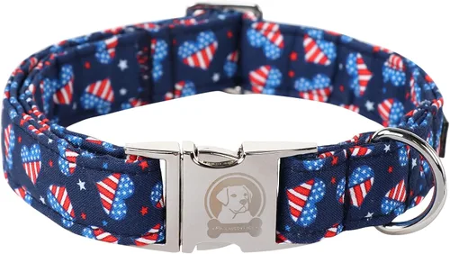 Vista 33 de MR.CHUBBYFACE· Collar de perro de San Valentín azul, lindo collar de cachorro con lazo azul, collar ajustable de algodón para mascotas con hebilla