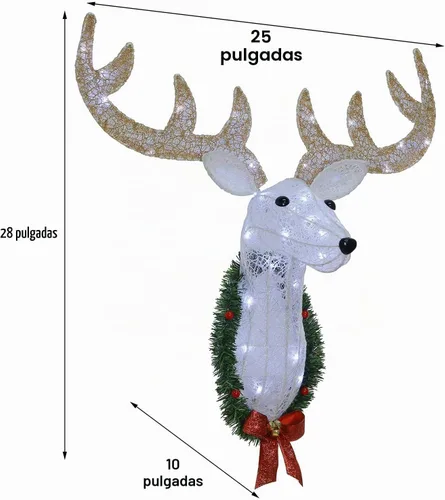 Vista 2 de WATERGLIDE Cabeza de reno iluminada para decoración de pared, 28 pulgadas, corona colgante de Rudolph 3D preiluminada con pilas, 8 modos