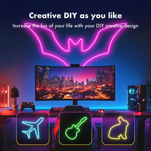 Vista 4 de Luces de Cuerda de Neón, Tiras de Luces LED RGB de 65.6 Pies, Control por Aplicación, Control Remoto IR, Sincronización de Música, Impermeable IP67