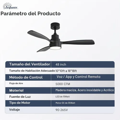Vista 8 de Sofucor Ventiladores de techo inteligentes de 48 pulgadas con luces
