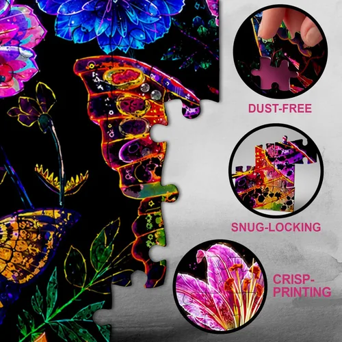 Vista 4 de Colorful Flower Butterfly Neon Art Jigsaw Puzzles 1000 Pieces for Adults