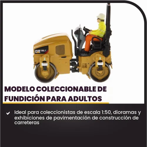 Vista 3 de Diecast Masters Compactador de utilidad CAT Caterpillar CB-2.7 con operador High Line Series 1/50 Diecast Model 85593