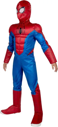 Vista 7 de Marvel Spider-Man - Disfraz oficial de Halloween para jóvenes, overol acolchado de alta calidad con máscara de tela