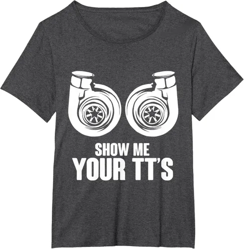 Vista 22 de Funny Show Me Your TT's Twin Turbo Car Racing Camiseta, Negro, S