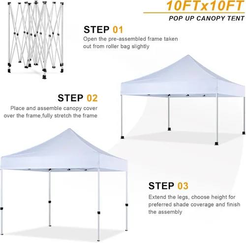 Vista 5 de Carpa Desplegable 10x10 Serie Comercial, Blanco