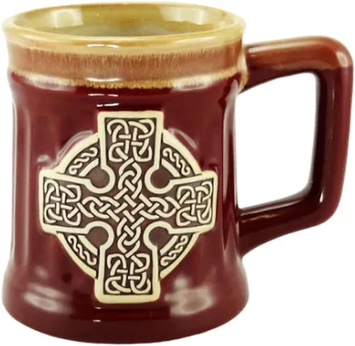 Vista 3 de Taza de gres de Glen Appin Escocia Taza de cerámica para café o cerveza 16.9 oz (500 ml) (Círculo celta - Negro)